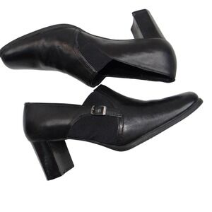 Liz Baker Black‎ Leather Ankle Booties Block Heel Buckle Slip On Women 7.5 M B